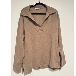 Haven Well Within L Tan Collared Pullover Top‎ Long Sleeve TENCEL Blend Shirt